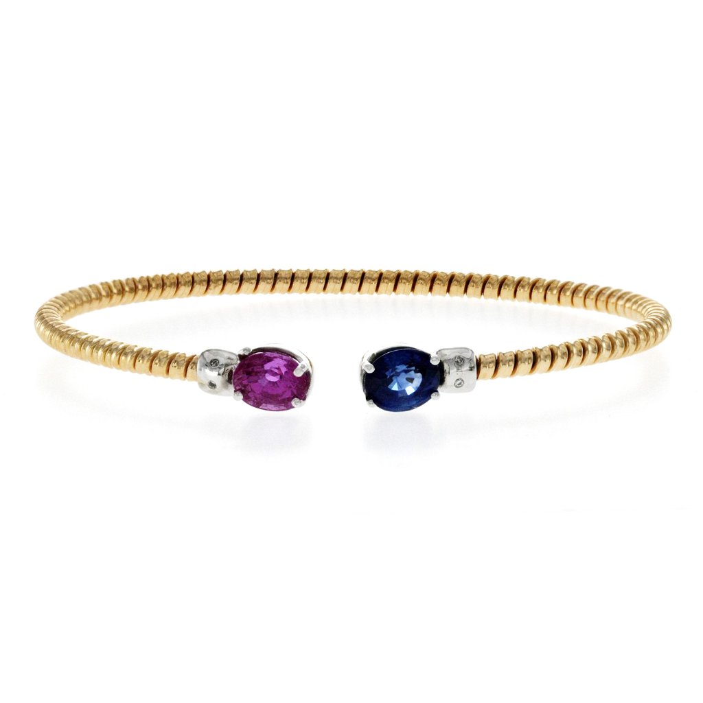 1.5 Ct Natural Blue & Pink Sapphire 18k Bracelet